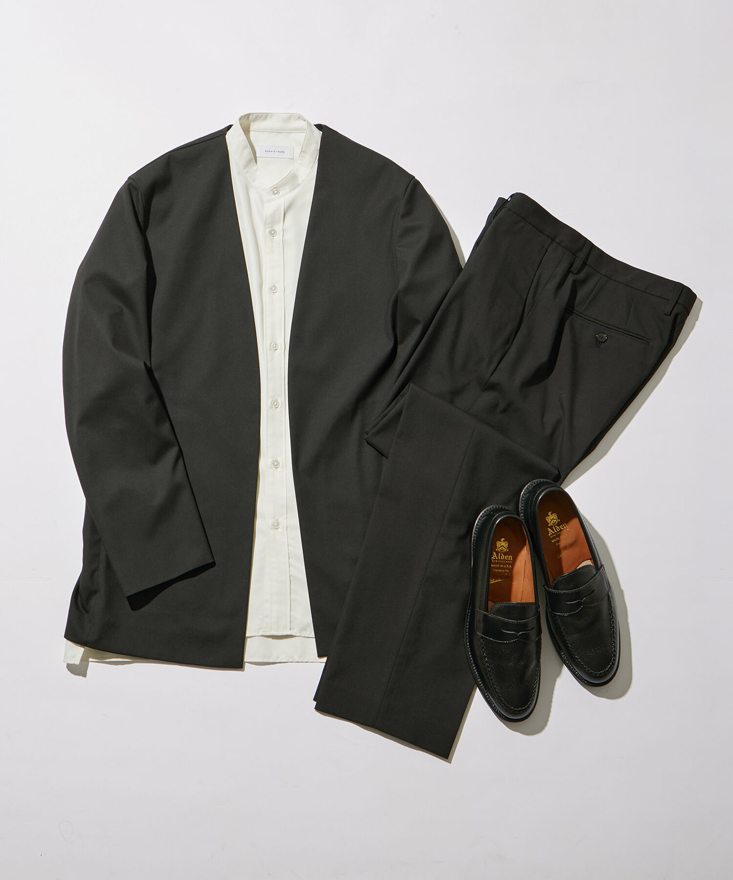 ADAM ET ROPE'「【Chambrer】ノーカラー イージー ジャケット / シーズンレス / セットアップ対応」|ノーカラージャケット|カーキ(36)