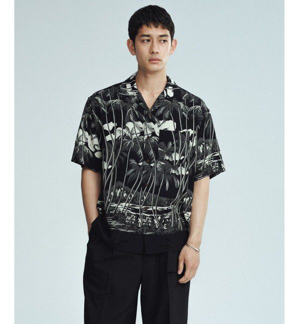 ADAM ET ROPE'「《BLACK/WHITE》ボックスシルエット プレミアム アロハ シャツ」|シャツ・ブラウス|ブラック系(04)