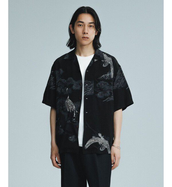 ADAM ET ROPE'「《BLACK/WHITE》ボックスシルエット プレミアム アロハ シャツ」|シャツ・ブラウス|