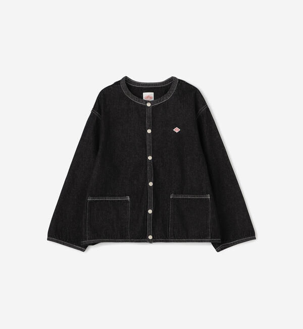 DANTON「DANTON | コットンデニム カラーレスジャケット WOMEN」|デニムジャケット|BLACK