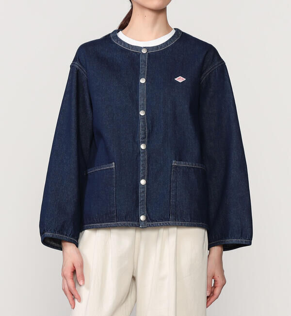 DANTON「DANTON | コットンデニム カラーレスジャケット WOMEN」|デニムジャケット|