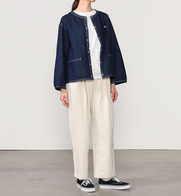 DANTON「DANTON | コットンデニム カラーレスジャケット WOMEN」|デニムジャケット|