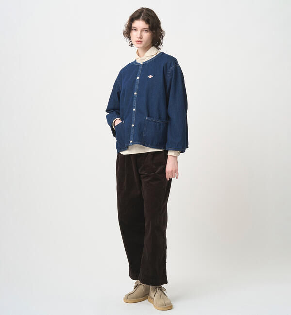 DANTON「DANTON | コットンデニム カラーレスジャケット WOMEN」|デニムジャケット|