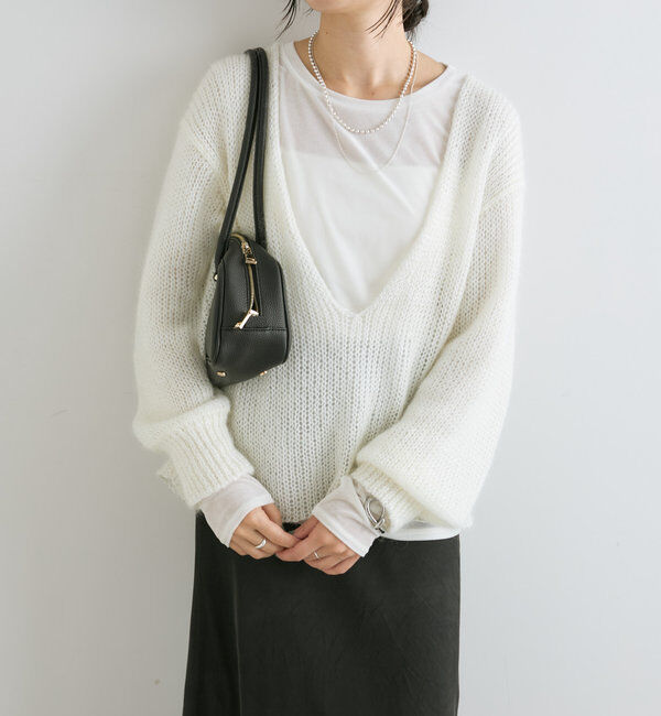  「【軽い着心地】モヘアリリープランジネックニット」|ニット・セーター|