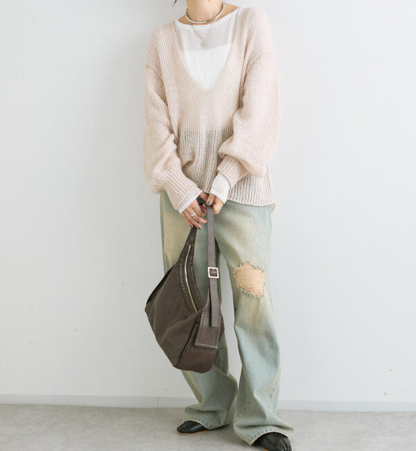  「【軽い着心地】モヘアリリープランジネックニット」|ニット・セーター|