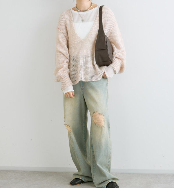  「【軽い着心地】モヘアリリープランジネックニット」|ニット・セーター|