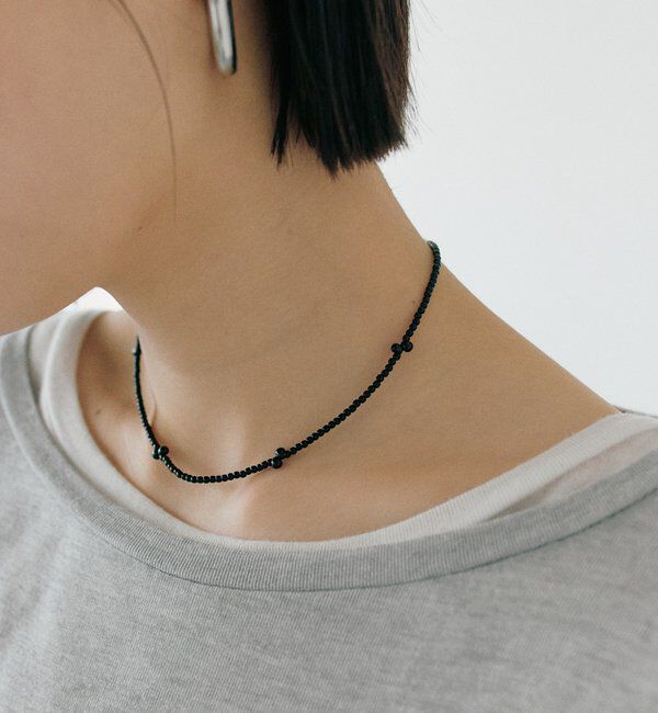  「【モードな印象】ブラックビーズアクセントチョーカー」|ブローチ・コサージュ|ブラック