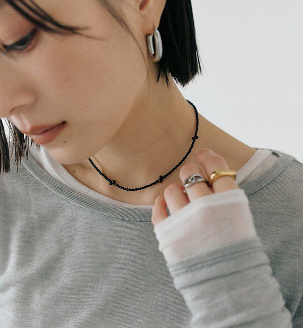  「【モードな印象】ブラックビーズアクセントチョーカー」|ブローチ・コサージュ|