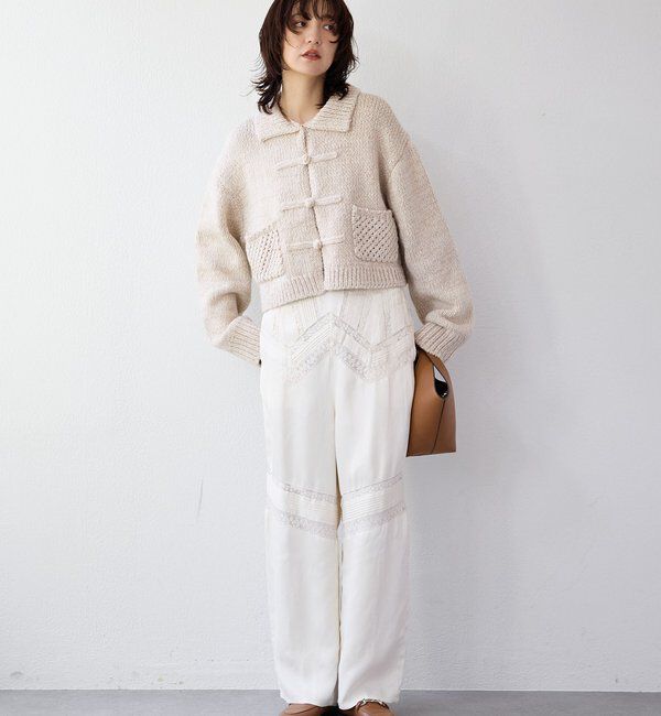  「【a Nice （ア ・ニース）】ピンタックレースパンツ」|チノ|