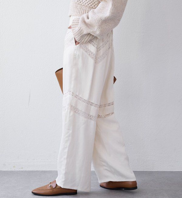  「【a Nice （ア ・ニース）】ピンタックレースパンツ」|チノ|