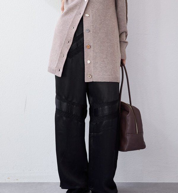  「【a Nice （ア ・ニース）】ピンタックレースパンツ」|チノ|ブラック