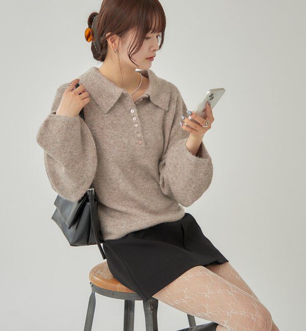  「【本日限定価格】襟付きロングスリーブニット」|ニット・セーター|