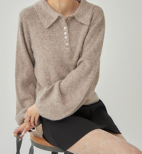  「【本日限定価格】襟付きロングスリーブニット」|ニット・セーター|