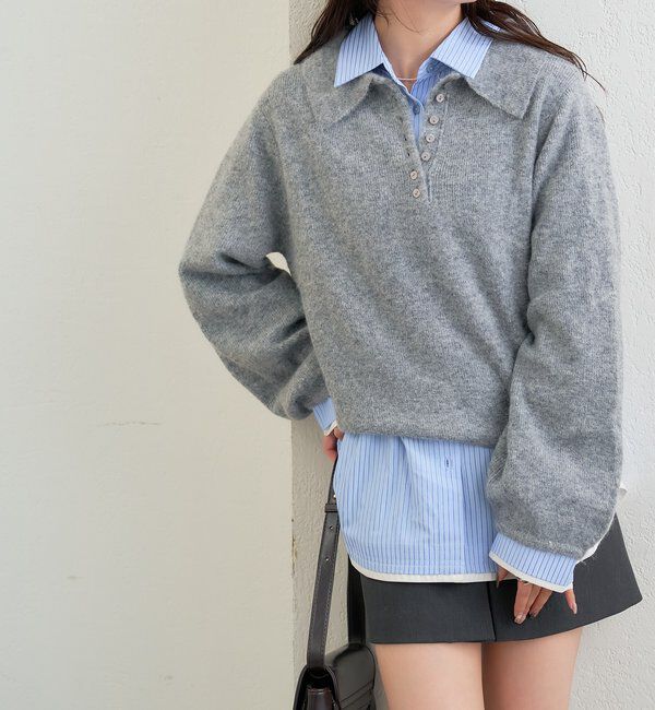  「【本日限定価格】襟付きロングスリーブニット」|ニット・セーター|