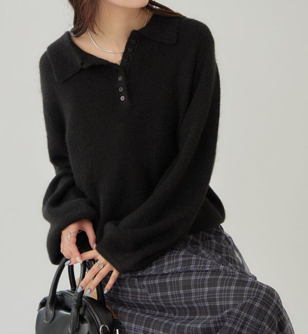  「【本日限定価格】襟付きロングスリーブニット」|ニット・セーター|