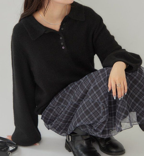  「【本日限定価格】襟付きロングスリーブニット」|ニット・セーター|