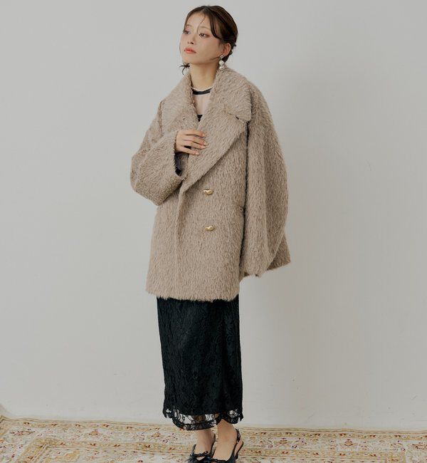  「金ボタンシャギーミディジャケットコート」|その他|