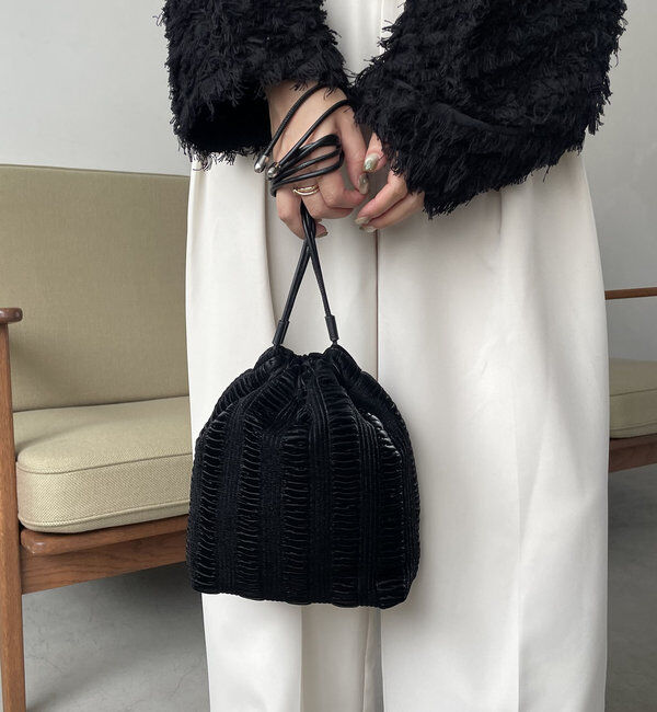  「ギャザー巾着バッグ」|トートバッグ|ブラック