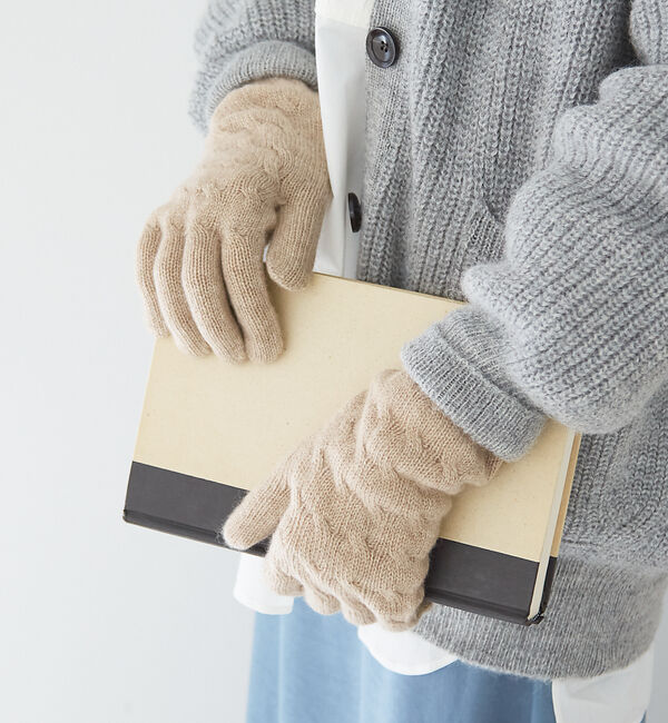 collex「【WILLIAM BRUNTON】カシミヤ ケーブル グローブ」|手袋|ベージュ