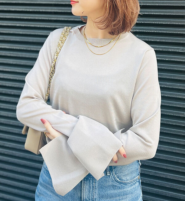 Rouge vif「スリーブスリット ニットプルオーバー」|ニット・セーター|グレージュ