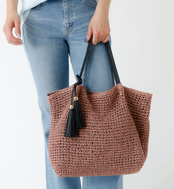 Rouge vif「タッセル付き ペーパートートバッグ / 雑材バッグ」|トートバッグ|ピンク