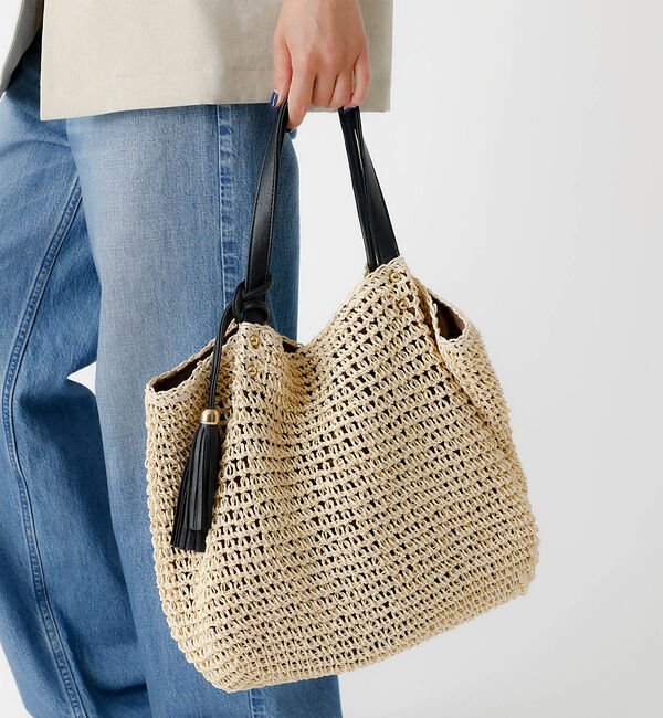 Rouge vif「タッセル付き ペーパートートバッグ / 雑材バッグ」|トートバッグ|ベージュ