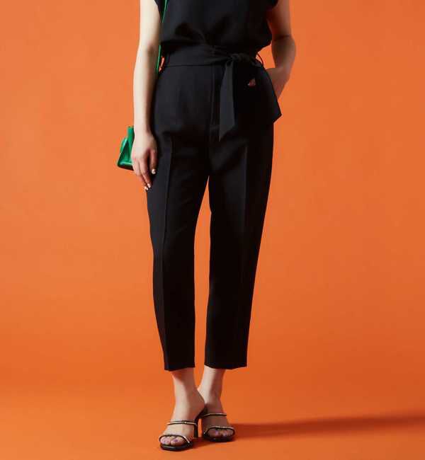 TIARA「麻調ハイウエストテーパードパンツ」|その他|ブラック