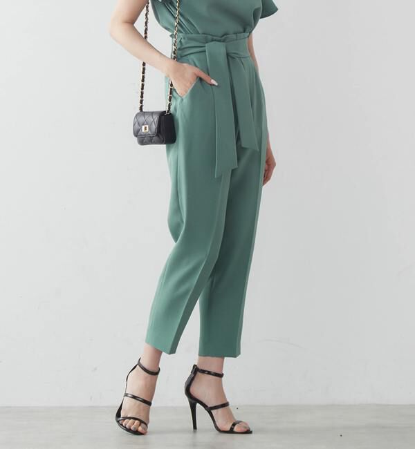 TIARA「麻調ハイウエストテーパードパンツ」|その他|グリーン