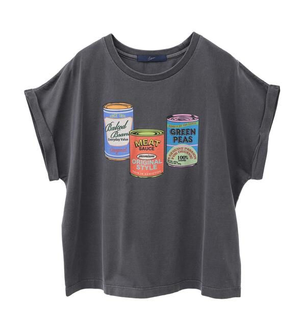 Soffitto「ヴィンテージ風プリント入りフレンチスリーブTシャツ」|Tシャツ・カットソー|チャコールグレー