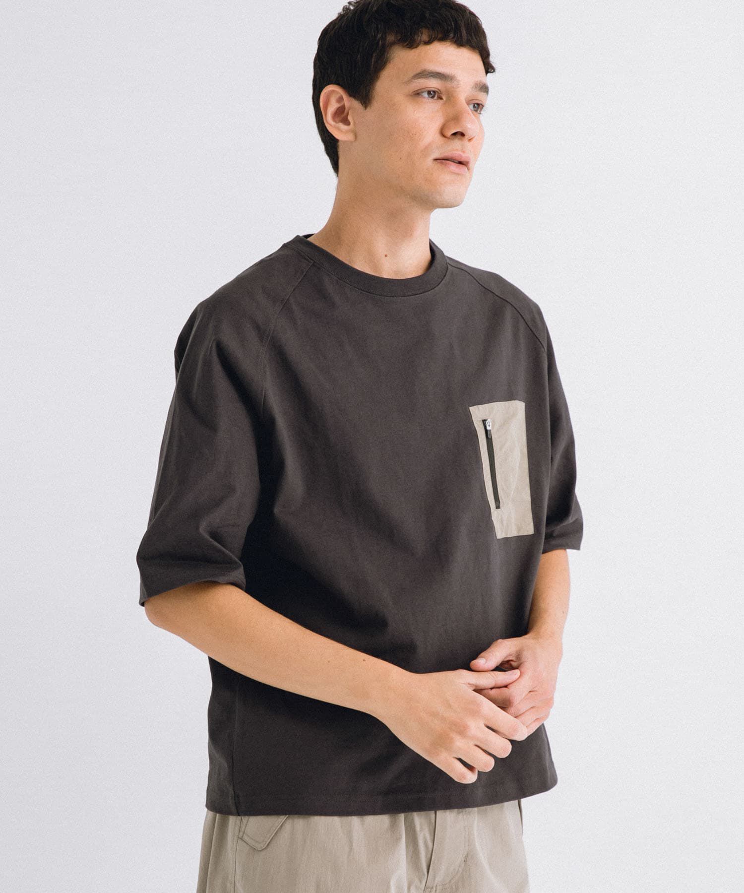Sonny Label 「ナイロンポケット切替ハーフスリーブTEE」|Tシャツ・カットソー|チャコールグレー