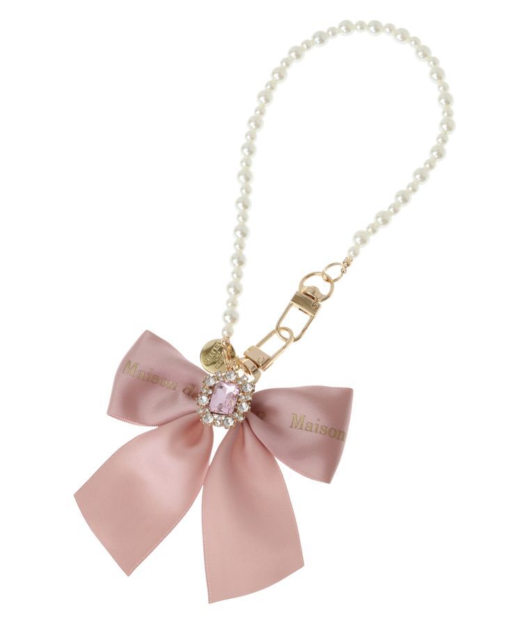 Maison de FLEUR「ビジューリボンパールストラップ」|その他|グレイッシュピンク