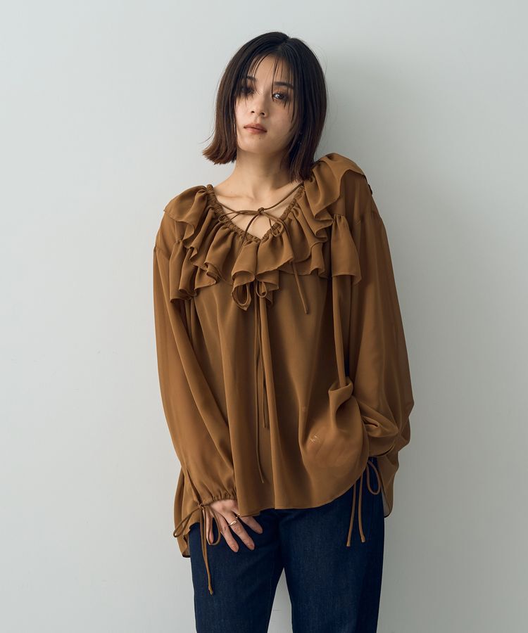 YECCA VECCA「ラッフルストリングシアーブラウス」|シャツ・ブラウス|