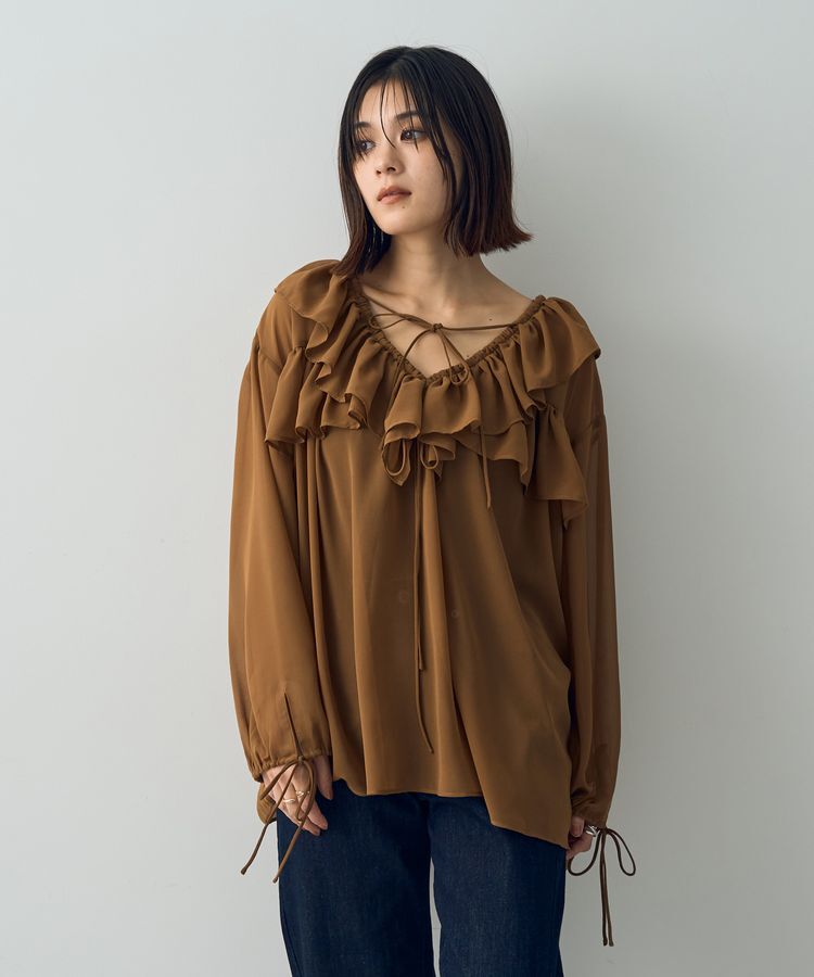 YECCA VECCA「ラッフルストリングシアーブラウス」|シャツ・ブラウス|