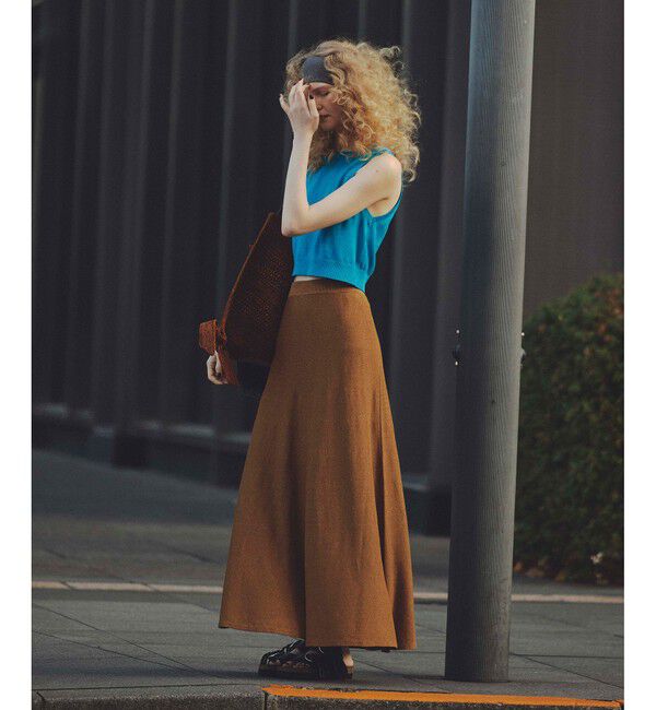 allureville「ハイゲージペーパーヤーンフレアスカート」|フレア|キャメル