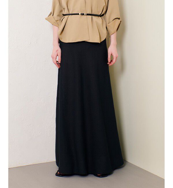 allureville「ハイゲージペーパーヤーンフレアスカート」|フレア|ブラック