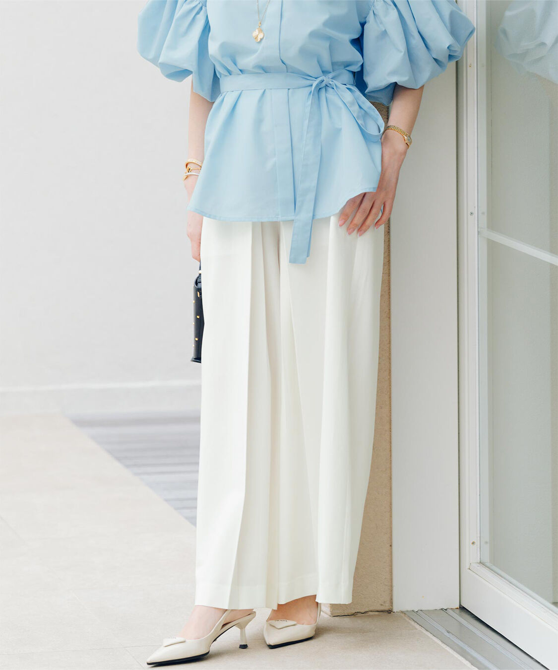 ur's「【星玲奈さんコラボアイテム】フロントタックハイウエストワイドパンツ」|スラックス|