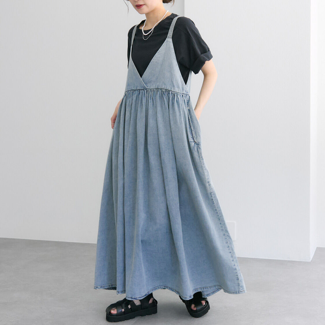  「【リバイバル / WEB限定】綿麻デニムワンピース」|ワンピース|インディゴブルー