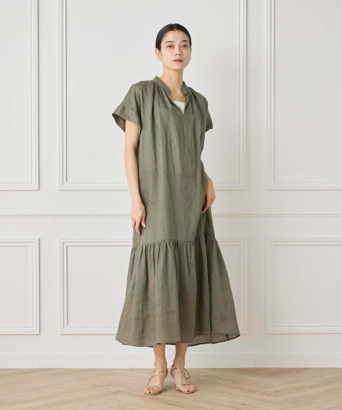 INED「リネンギャザーデザインワンピース」|ワンピース|