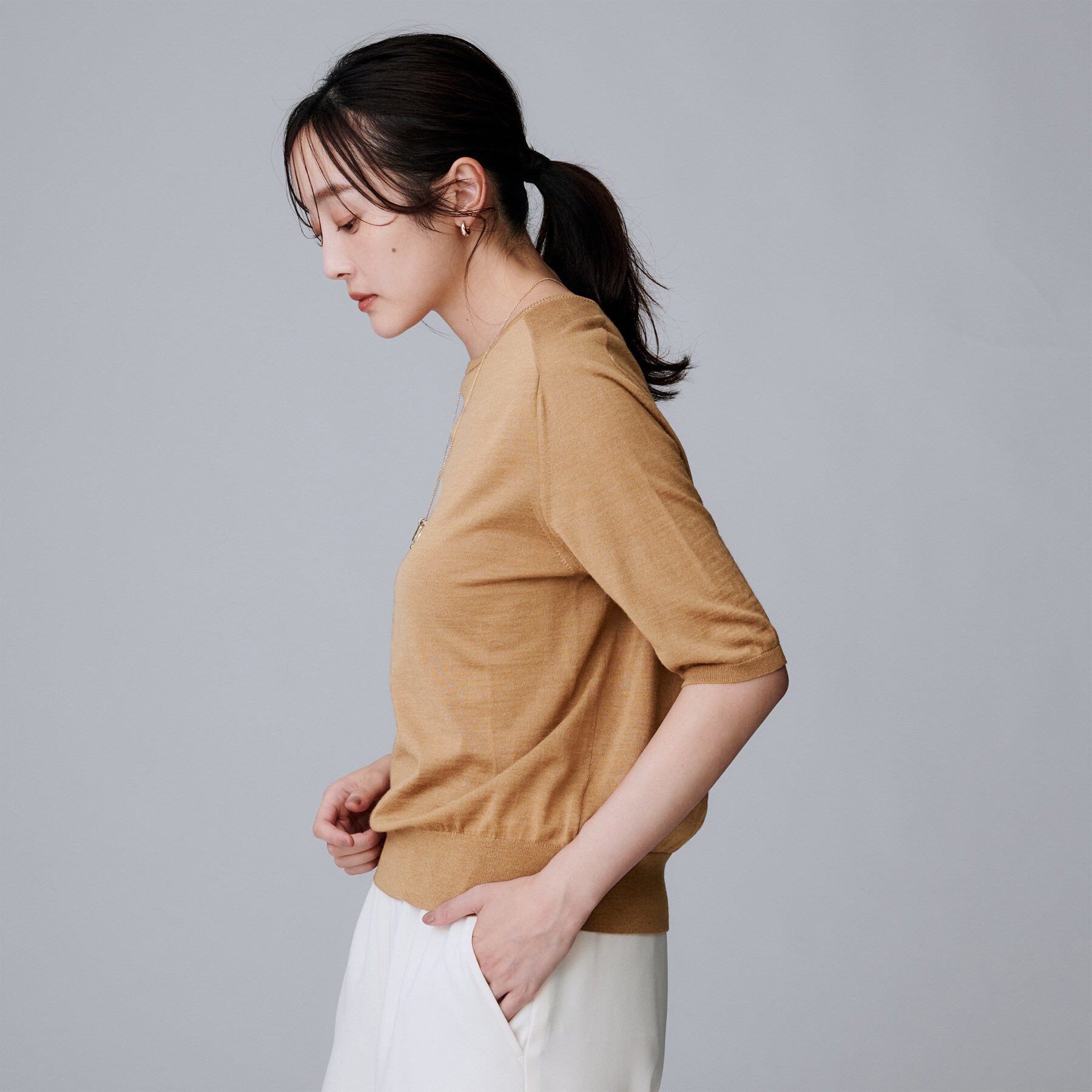 UNTITLED「【アンサンブル可/六分袖/洗える】ウールシルクニット」|ニット・セーター|