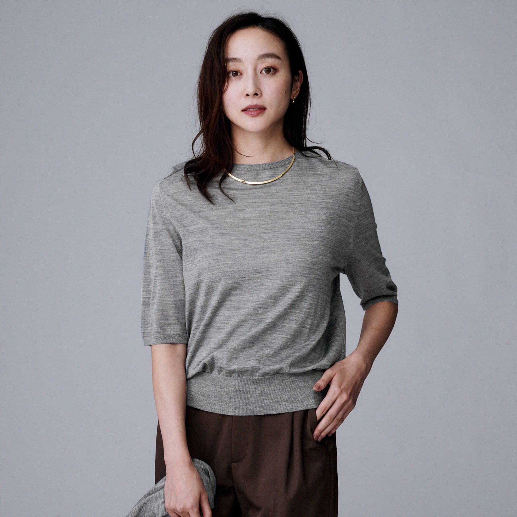 UNTITLED「【アンサンブル可/六分袖/洗える】ウールシルクニット」|ニット・セーター|