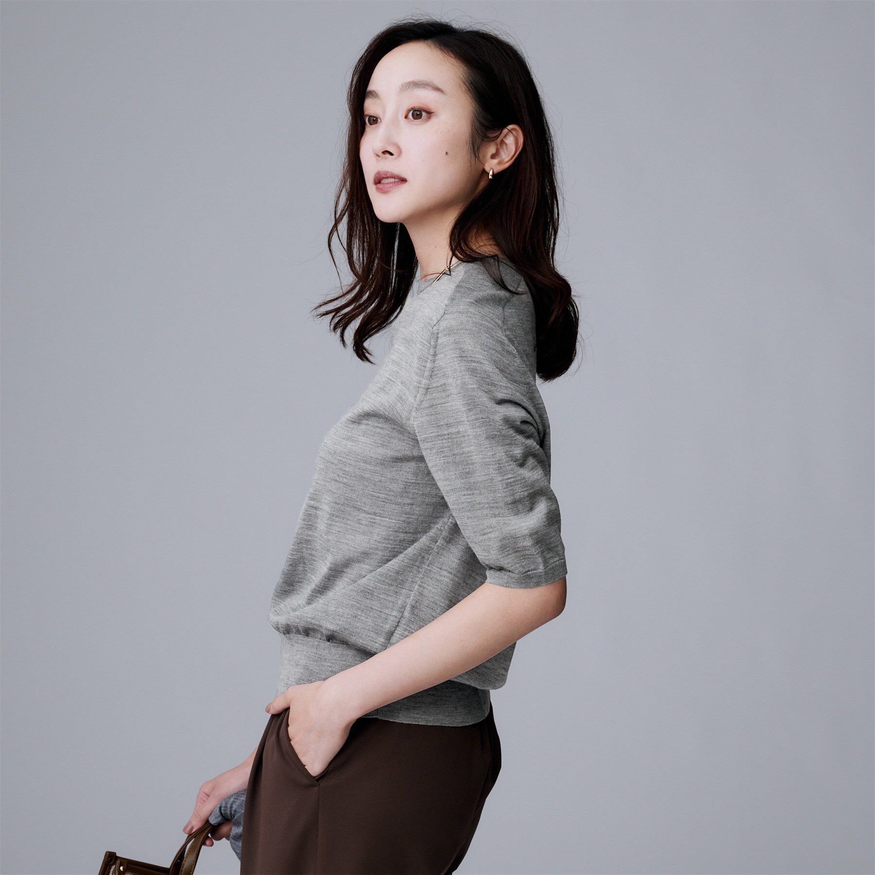 UNTITLED「【アンサンブル可/六分袖/洗える】ウールシルクニット」|ニット・セーター|