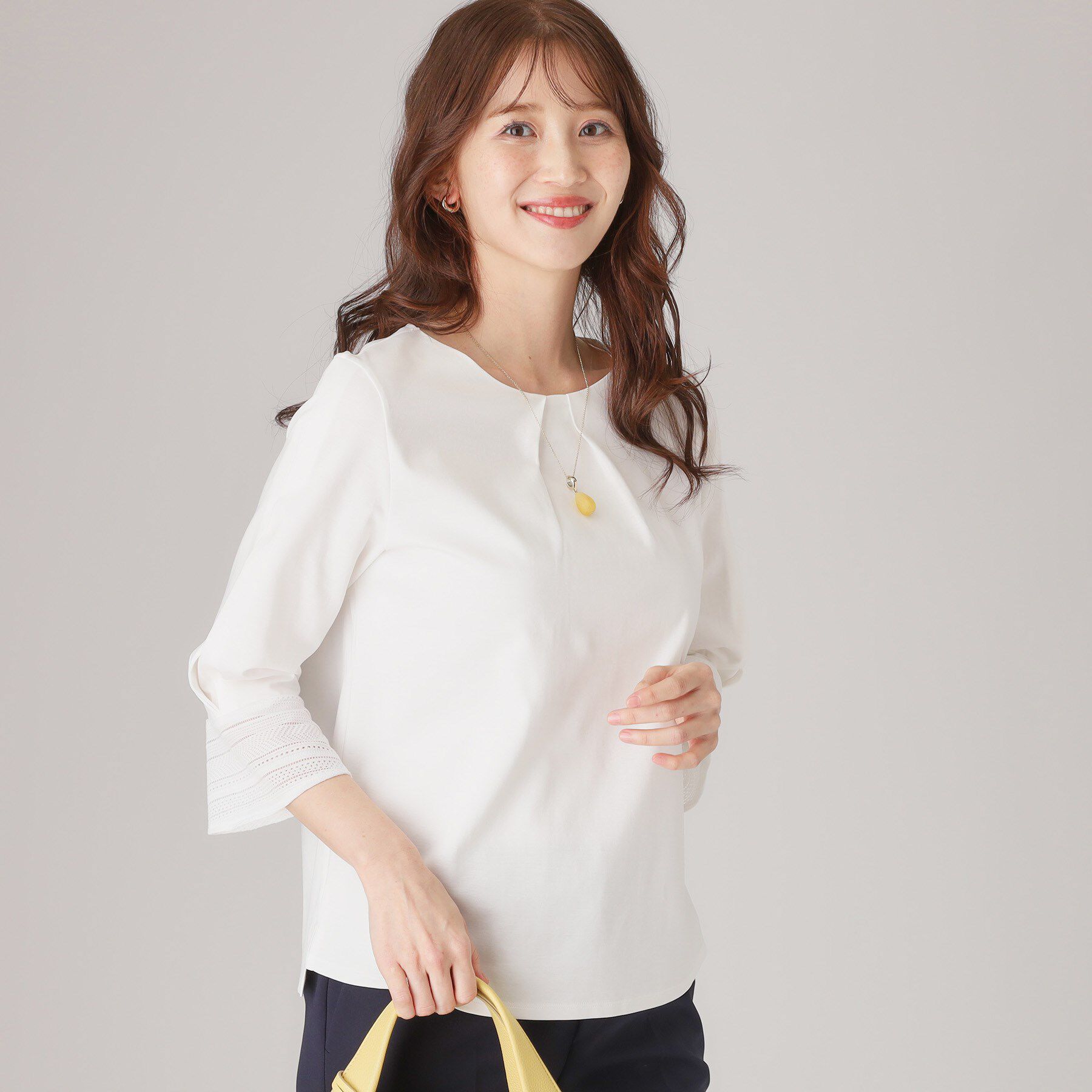 COUP DE CHANCE「【洗える／日本製／きれいめジャージ素材】レース使いプルオーバー」|シャツ・ブラウス|ホワイト(001)