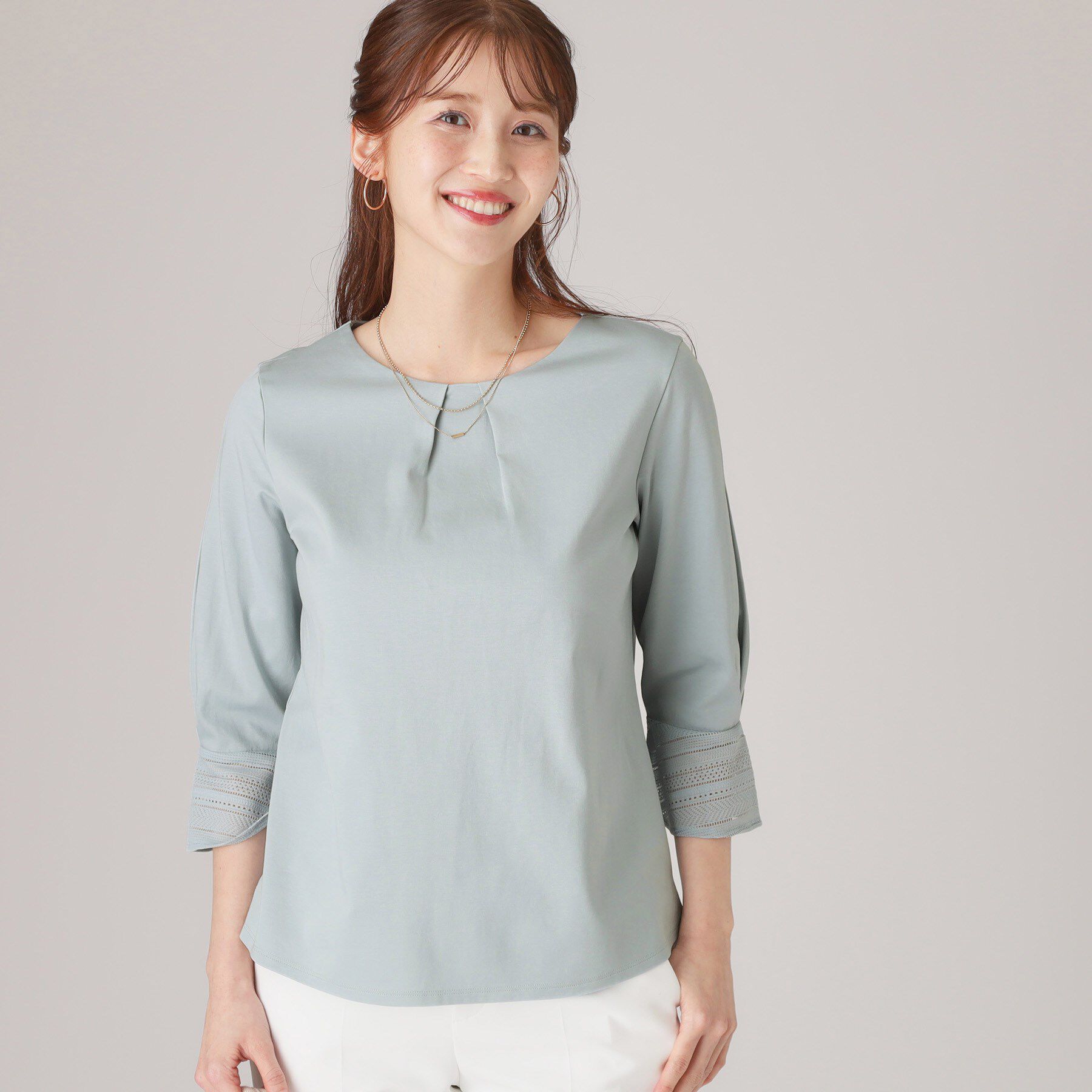 COUP DE CHANCE「【洗える／日本製／きれいめジャージ素材】レース使いプルオーバー」|シャツ・ブラウス|