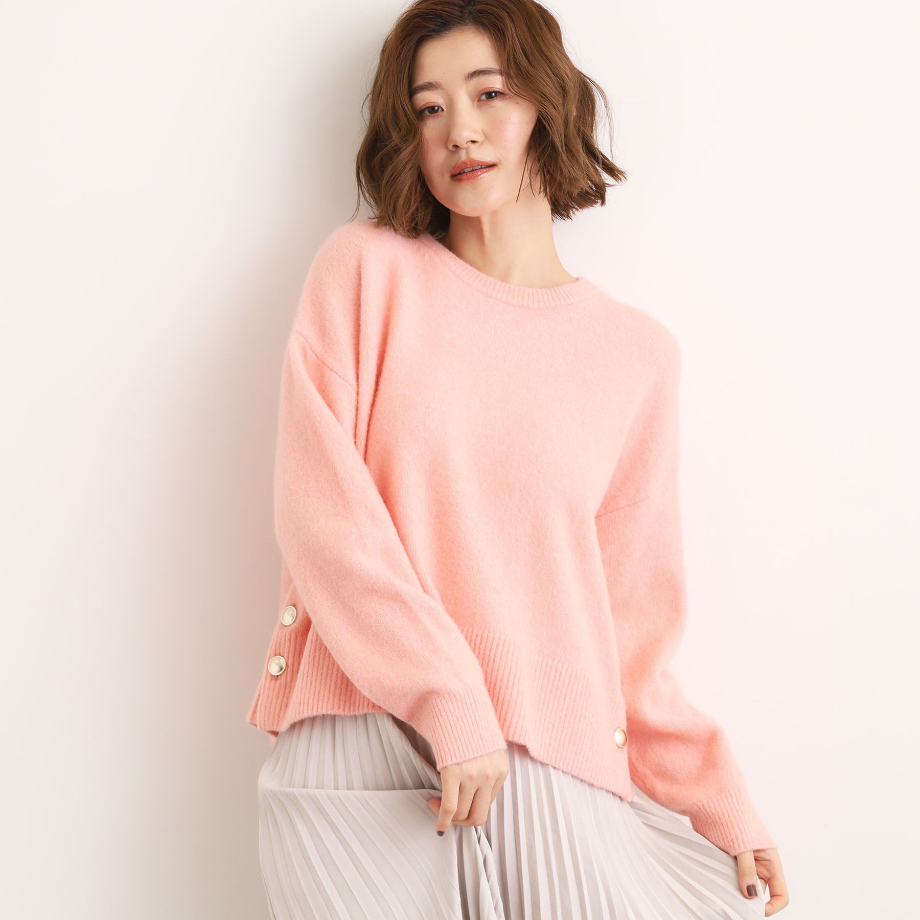 grove「【石川梨華さん着用】【洗える】レイヤードにもおすすめ！サイド釦ニット」|ニット・セーター|コーラル(070)