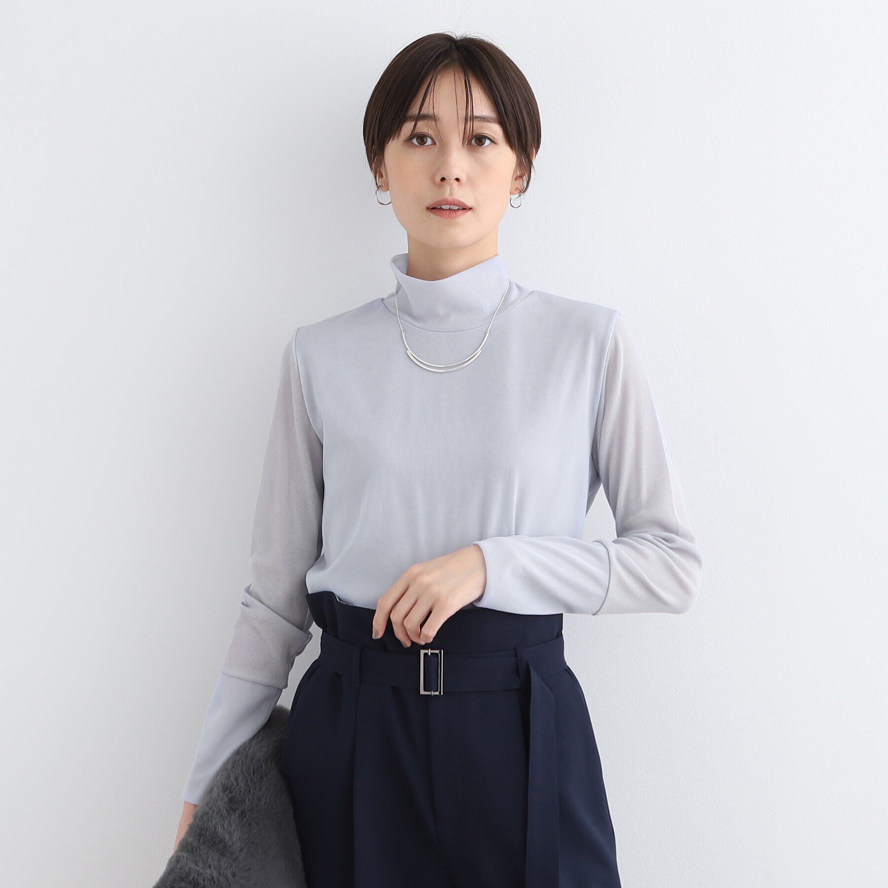 INDIVI「【日本製】シフォンジャージハイネックトップス」|Tシャツ・カットソー|サックスブルー(09