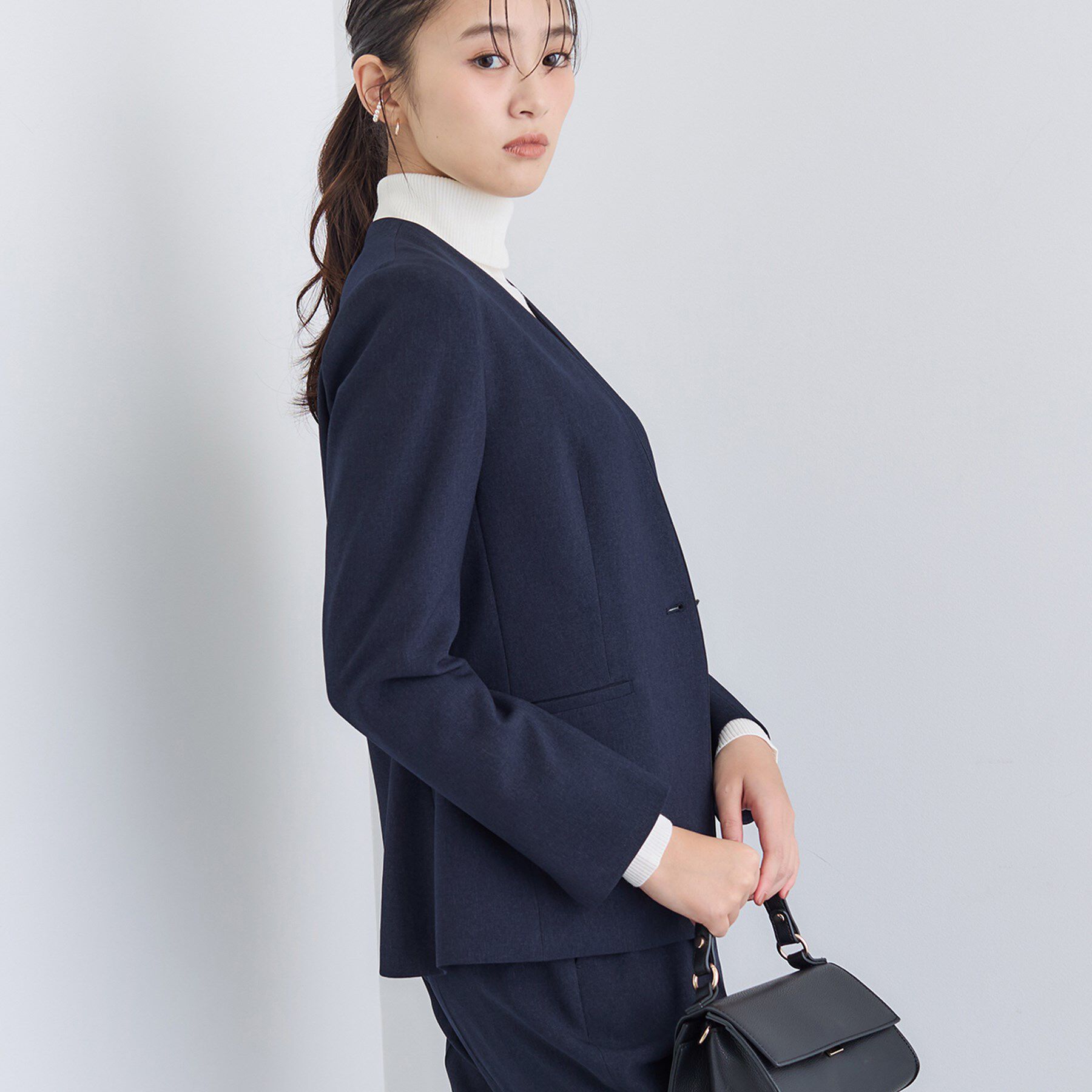 INDIVI「【洗える／通勤／スーツ】メランジストレッチ ノーカラージャケット」|スーツ|