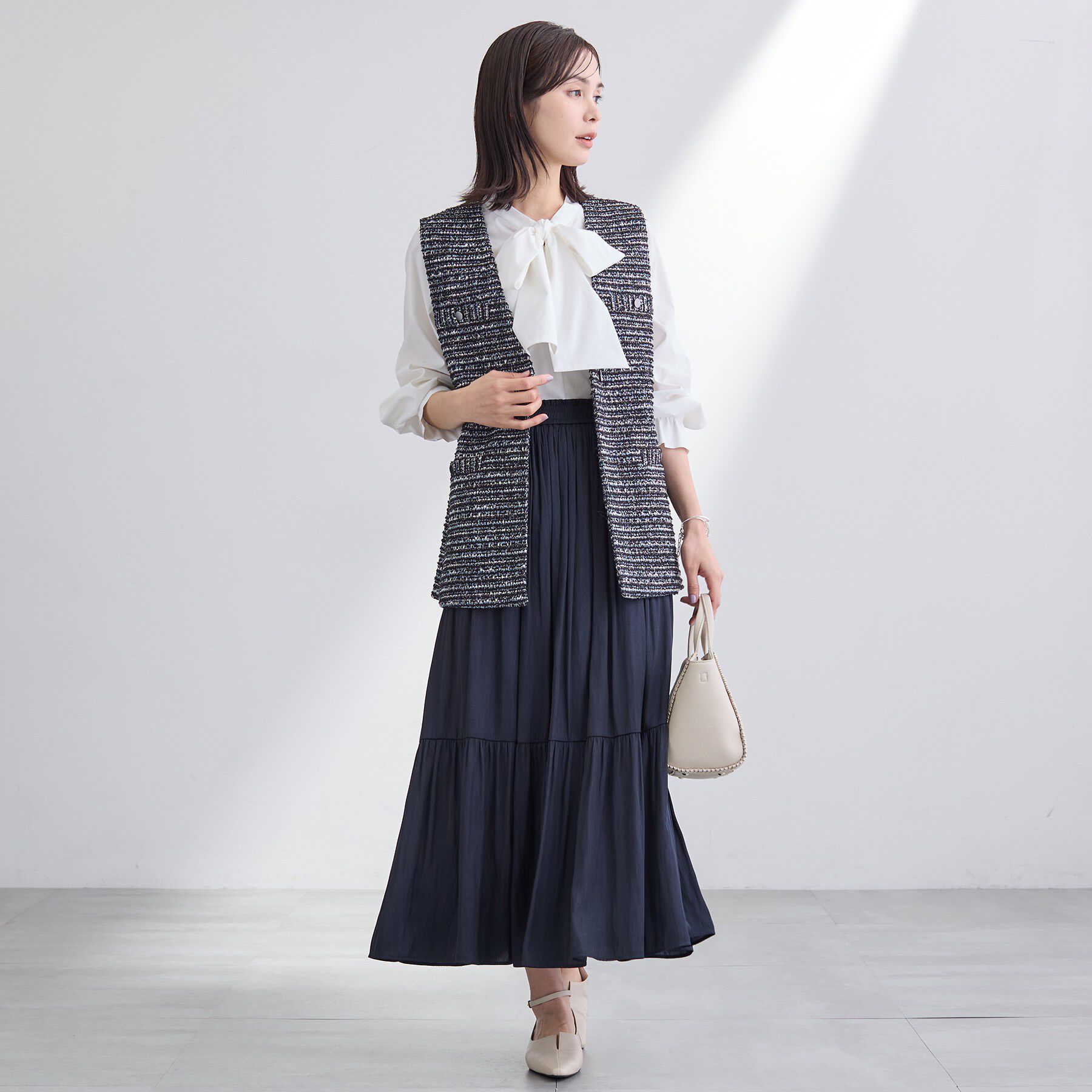 INDIVI「【2点セット／洗える／セレモニー】ツイードジレ＆ボウタイブラウス」|その他|