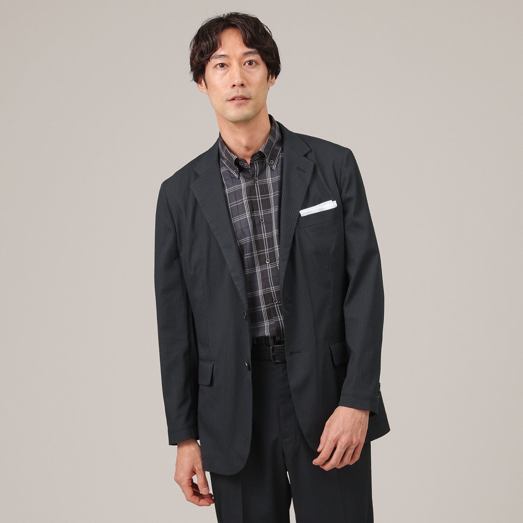 TAKEO KIKUCHI「【抗菌防臭】DotAir（R）シアサッカー ジャケット」|テーラードジャケット|ブラック(019)