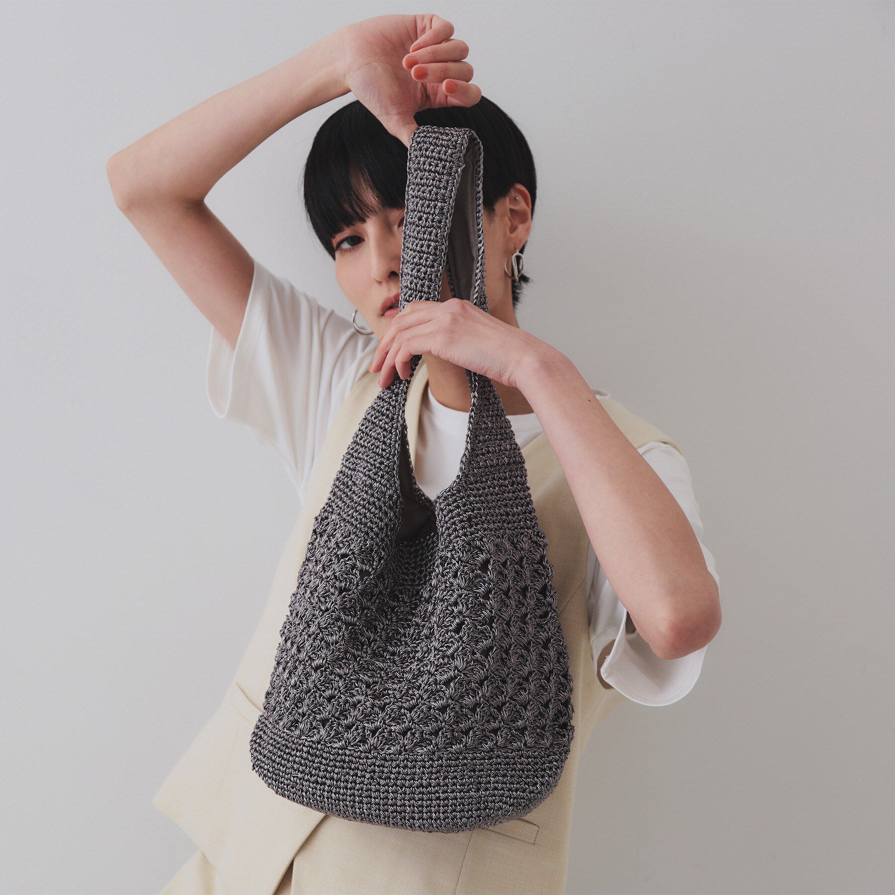 OPAQUE.CLIP「カギ針ラメワンショルダーバッグ」|ショルダー・メッセンジャー|ブラックシルバー(0