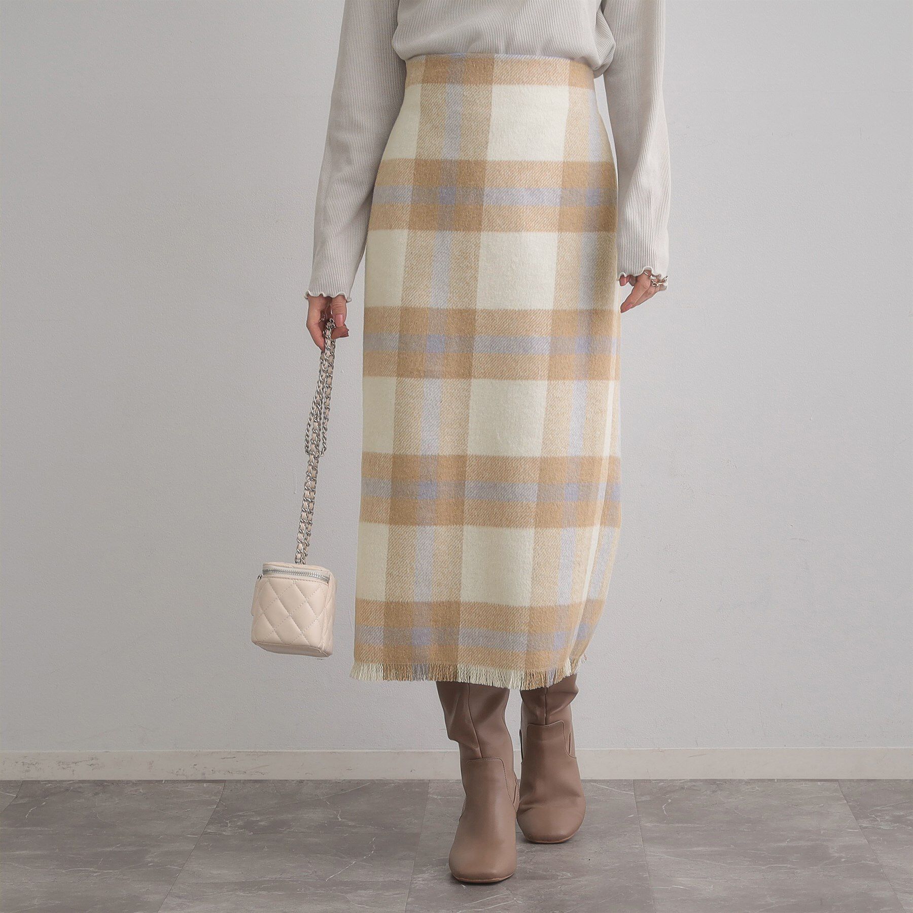 Couture broach「起毛チェックIラインスカート」|スカート|ライトベージュ(25